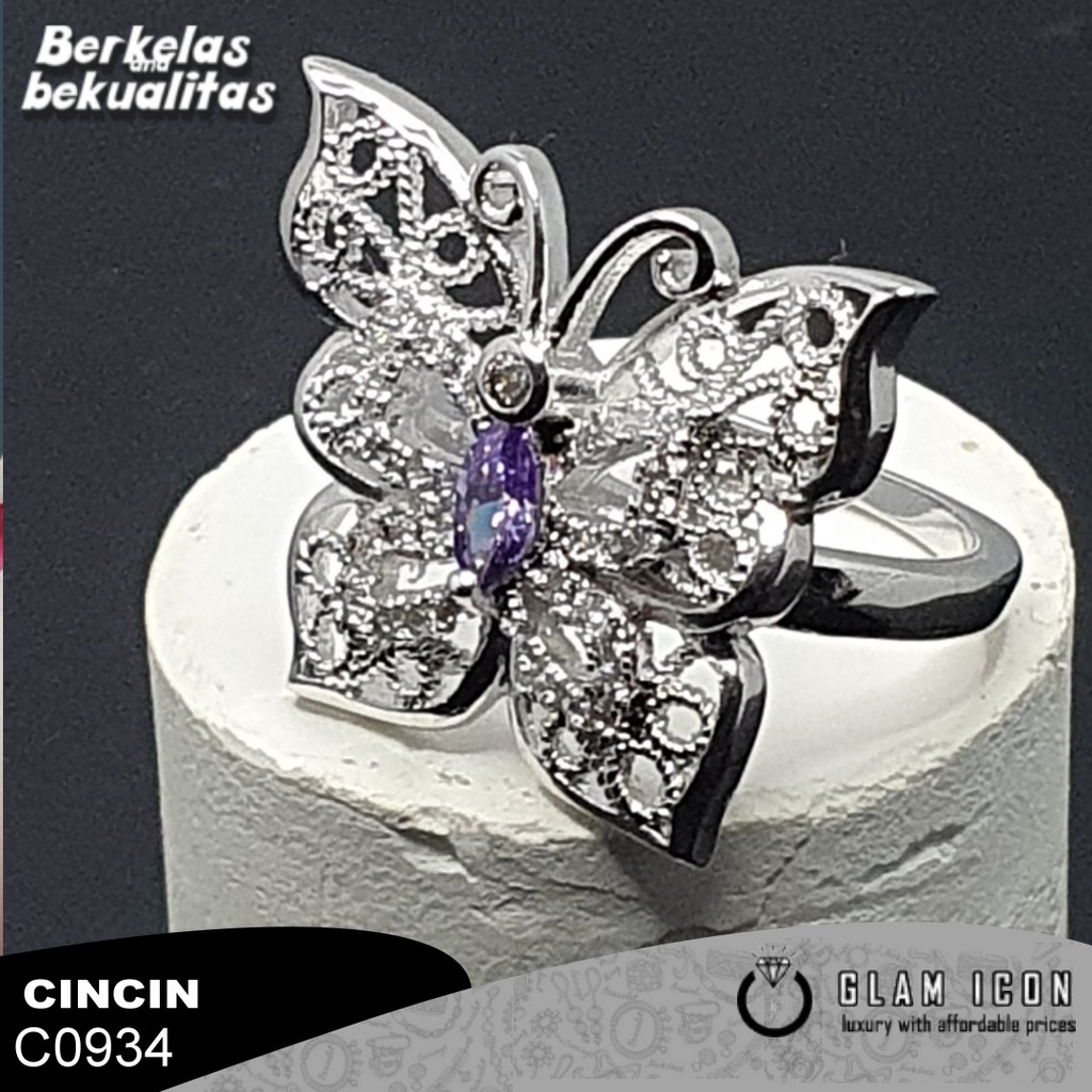 Cincin Kupu-kupu ukir mata ungu  C0934 CCS