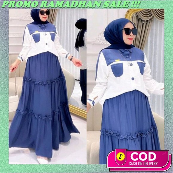 Eira One Set / Setelan Wanita Muslim Terbaru Bahan Crinkle Airflow / Pakaian Set Cewek Dewasa Kekini