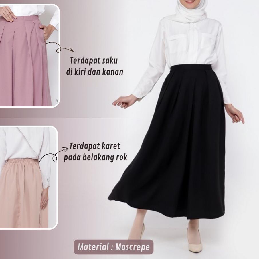 BestSeller  Rok Skirt Rempel Hitam Panjang Wanita Dewasa Remaja Kekinian Tearu Bahan Moscrepe Warna 
