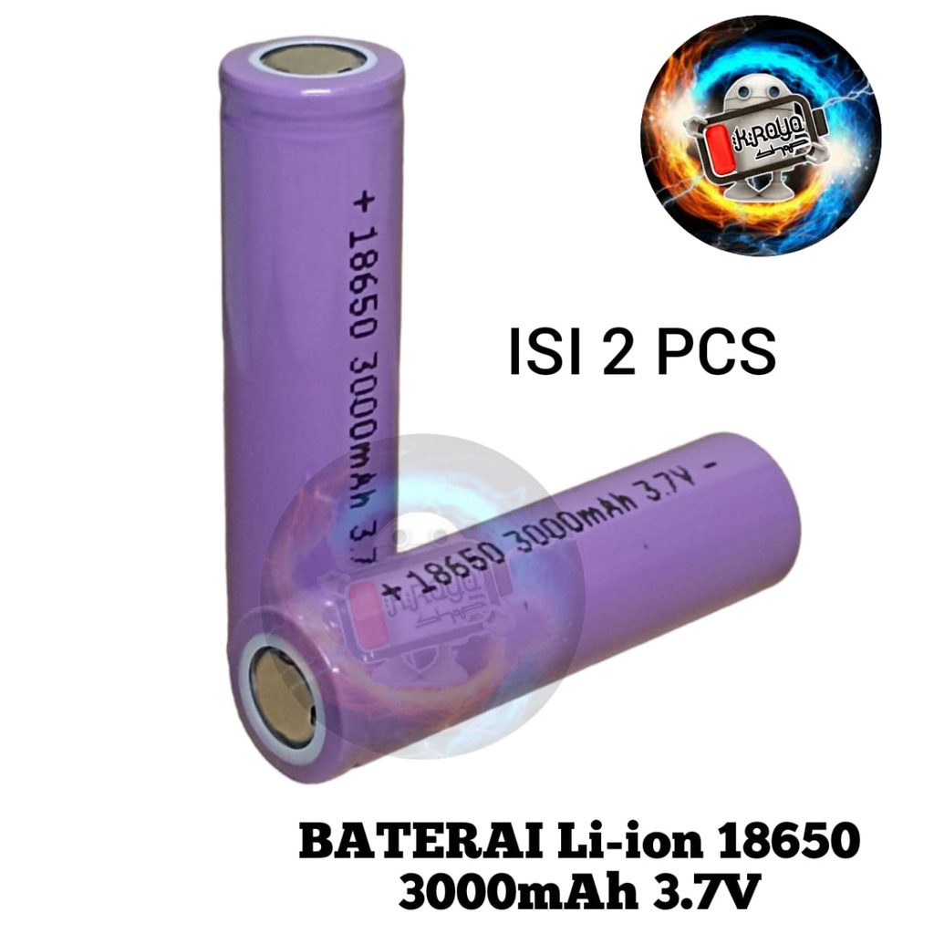 Batre 18650 Untuk Vape Senter Swatt Li-ION 3.7V - 3000mAh Paket 2pcs Warna UNGU Flat Top