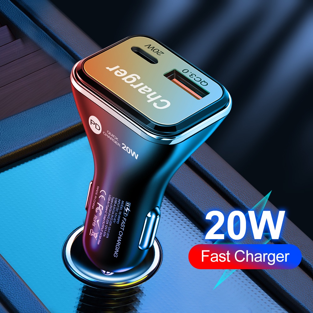 Dual Fast Charging 38W QC3.0+PD20W Charger Telepon Charger Mobil Type C 20W PD Charger USB Charger QC 3.0 Adaptor 2port