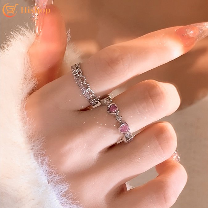 Fashion Cincin Berlian Merah Muda Pembukaan Hati Dapat Disesuaikan Rings Untuk Aksesoris Perhiasan Wanita