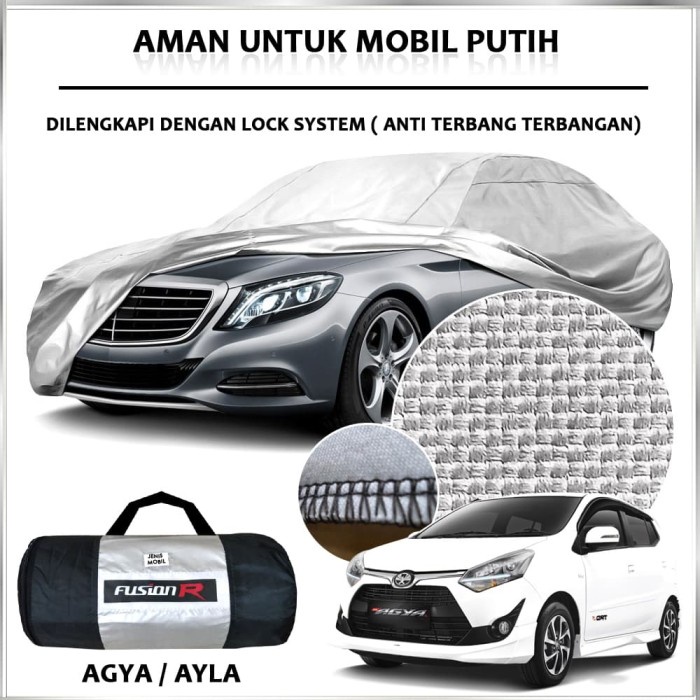 Cover Mobil / Sarung Mobil Agya Ayla Merk Fusion R / Cover Mobil Putih