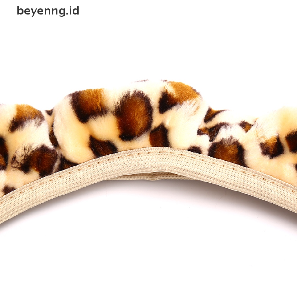 Beyen 3Pcs / Set Leopard Fluff Plush Steering Wheel Cover Winter Car Accessories ID