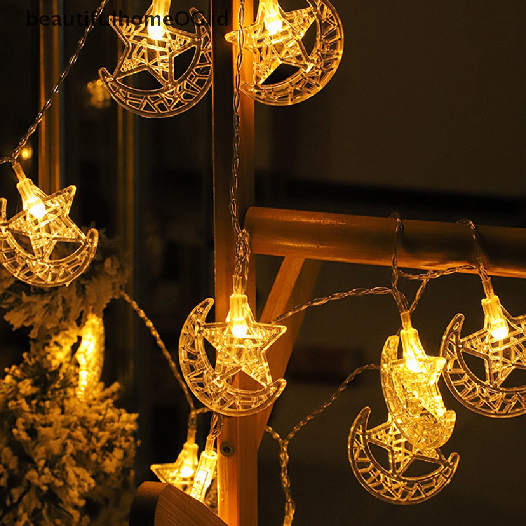 // Beautifulhomeog.id// Lampu String Led Bulan Bintang Eid Mubarak 1,5m 10lampu Ramadhan Kareem Dekorasi **