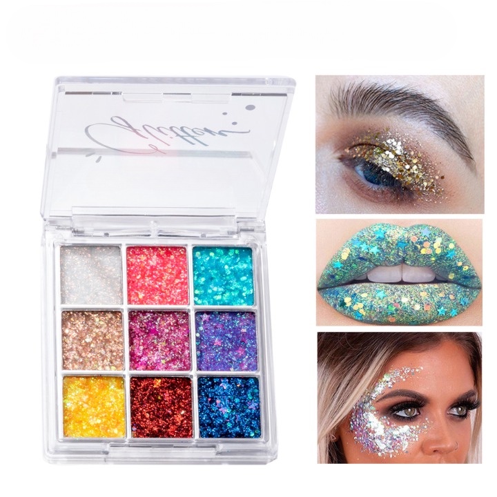 Eyeshadow Palette Glitter Make up Shimmer 9 Warna Glamour