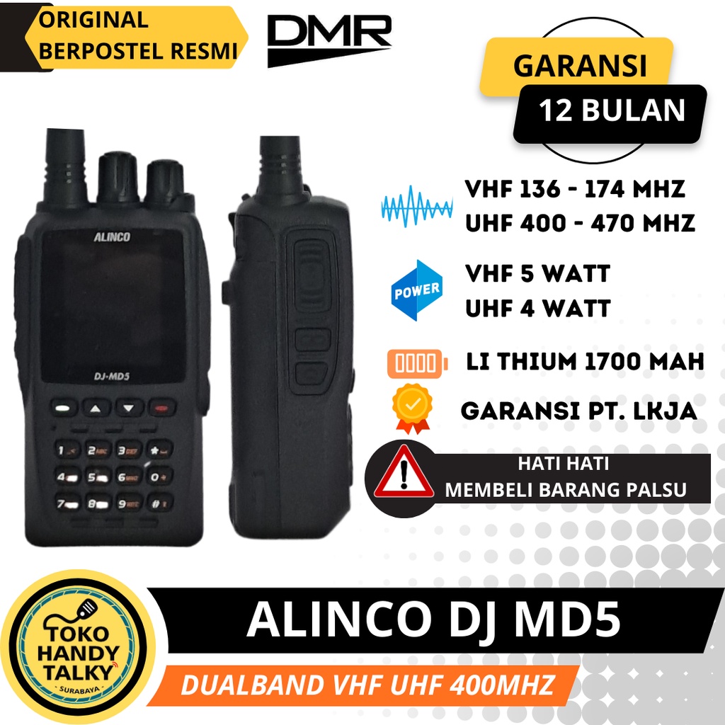 HANDY TALKY ALINCO DJ-MD5 MD5 HT DMR DIGITAL ANALOG DUALBAND VHF UHF 400MHz NEW ORIGINAL GARANSI RESMI POSTEL