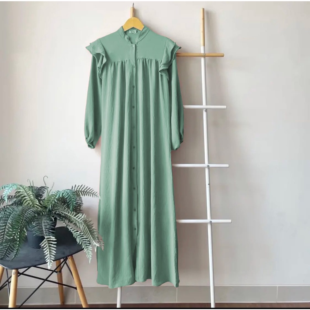 Zaina Dress Baju Gamis Brukat Tile Remaja Dewasa Seragam Pesta Wanita Muslim - Sage Green Hijau Sage