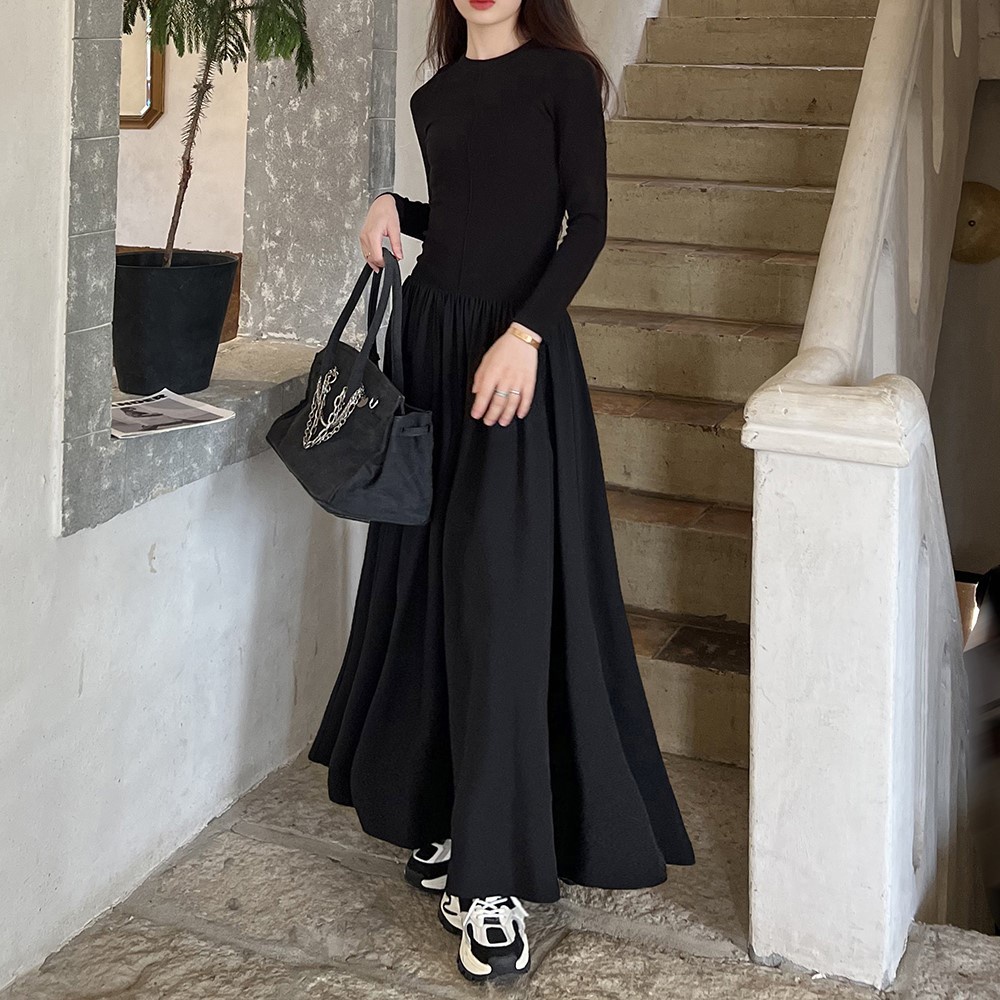 2023     Lengan Panjang Inner Wear Rajutan Rok Panjang Ketat Pinggang Lantai Gaun Lama Olahraga leng