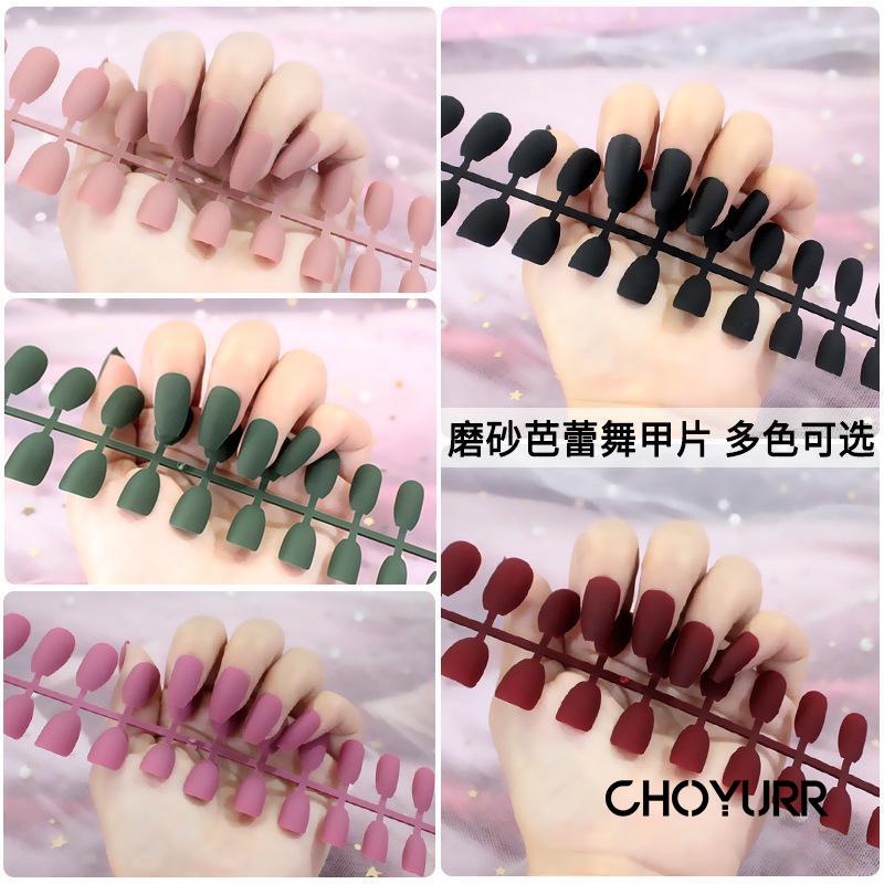 【COD】24 Pcs Kuku Palsu /False nails Panjang Warna Kulit Matte Untuk Balet  Fake Nail Art Manicure-CH