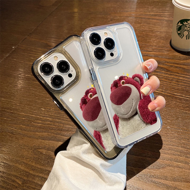 IPHONE Cute Pink Bear Soft Case Kompatibel Untuk Iphone14 13 11 12 Pro XS Max Casing XR X8 7 6S Plus Ponsel Silikon Transparan TPU Shockproof Cover