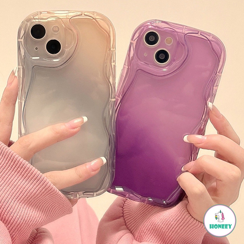 IPHONE Ins Gradiasi Gelombang Menebal Perbatasan Ponsel Case Kompatibel Untuk Iphone11 12 13 14 Pro Max Matte Shockproof Lembut Bumper TPU Penutup Belakang