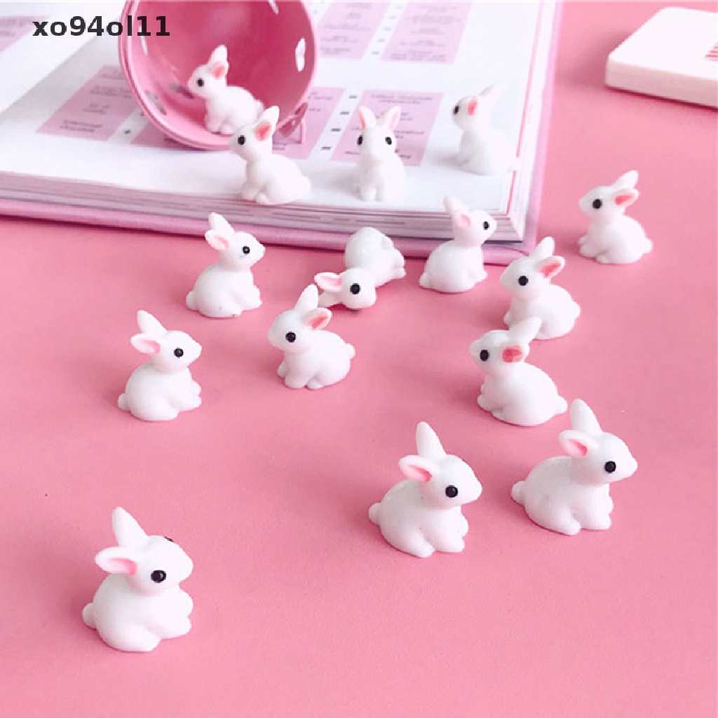 Xo 10PCS Lucu Mini Resin Bunnies Miniatur Angka 3D Kelinci Putih Kecil Ornamen OL