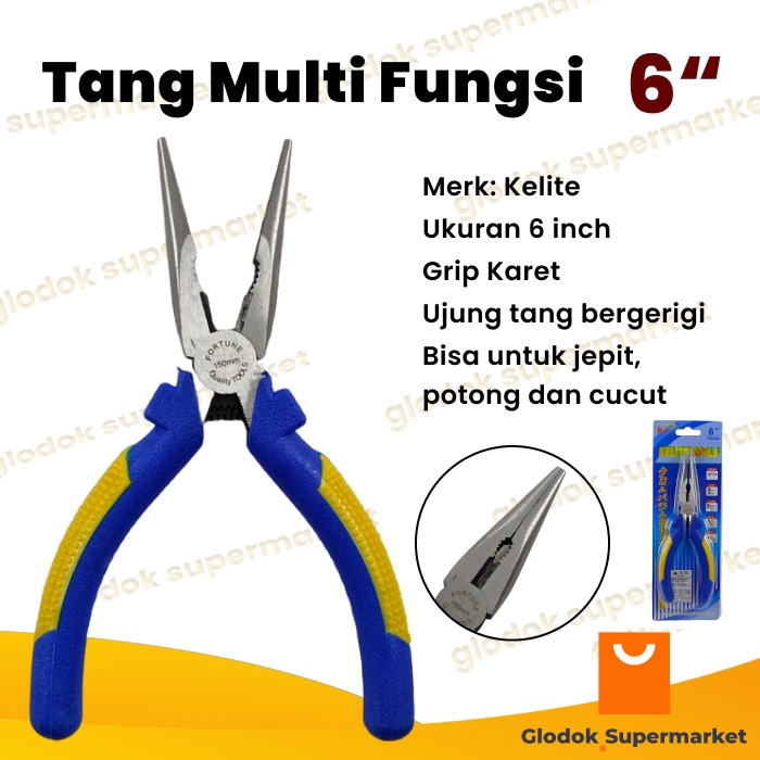 Tang Jepit Lancip Potong 6 inch Kelite Kombinasi Multi fungsi 6inch