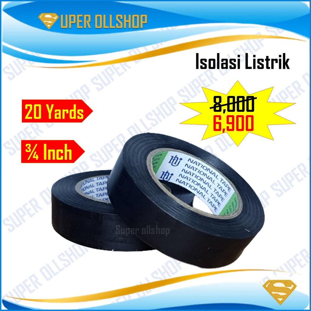 Isolasi Kabel Listrik Hitam 3/4 Inch / Lakban Solatip Solasi Vinyl Electrical Tape  20 Yards