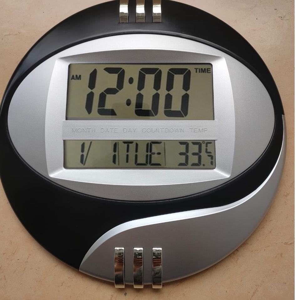 ♜ Jam Dinding Digital Esa 3885 / 3806T - Jam Dinding Digital Bulat - Fitur Lengkap ➬