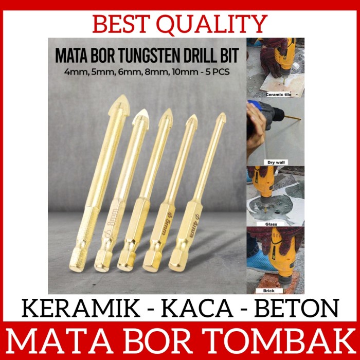 Mata Bor Serbaguna Kaca Beton Keramik Tungsten Drill Bit 4 5 6 8 10mm