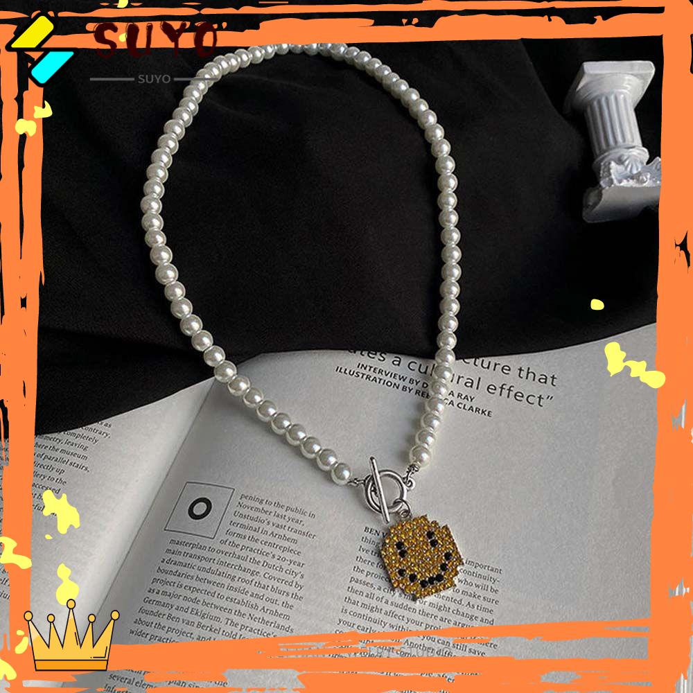 Suyo Smiley Liontin Kalung Minimalis Hadiah Punk Hip Pop Mutiara Imitasi Fashion Perhiasan Pearl Bead Choker Smiley Face Liontin Pria Necklaces