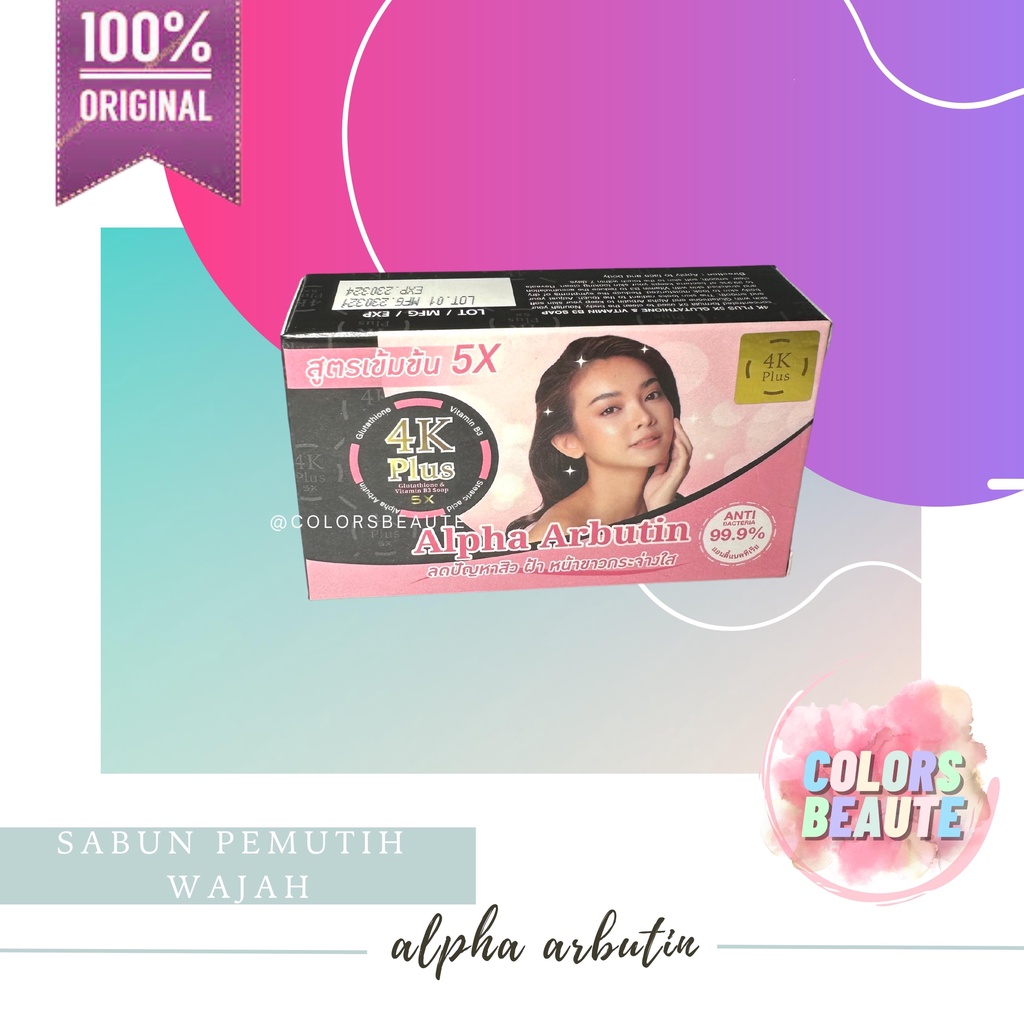 Alpha Arbutin 4K Plus 5X Glutathione &amp; Vitamin C &amp; E Soap / Sabun wajah dan badan / sabun pencerah