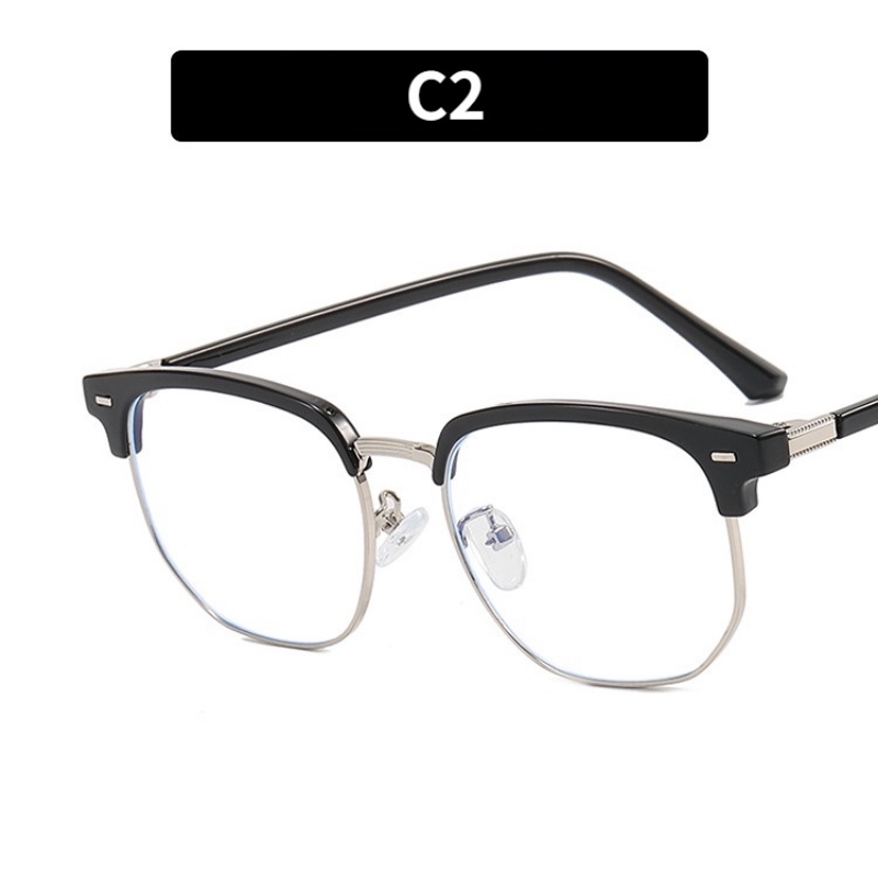 (YUZHU) Kacamata Vintage Anti Blue Light Eyeglasses Metal Half Frame Untuk Pria