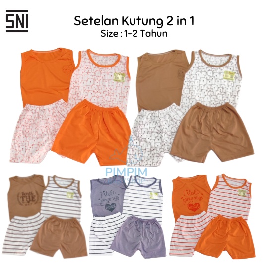 Setelan Baju Anak 2in1 KUTUNG Set Baju Anak Cewek Cowok Size 1-2 Tahun Isi 2 Set Murah