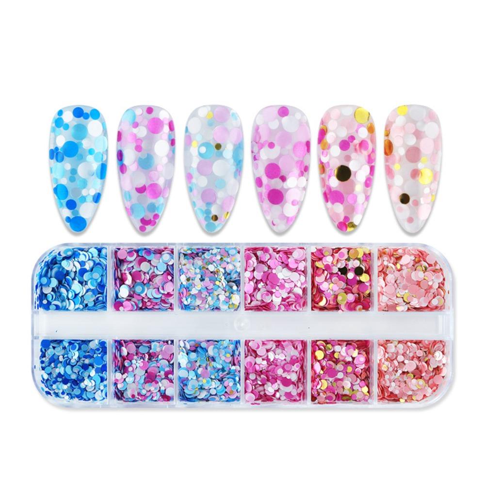 Mxbeauty Paku Sequin 12kisi-kisi Dekorasi Bulu Mata Pesona Kuku Makeup Berbentuk Bulat Nail Art Patchs Nail Glitter Flakes