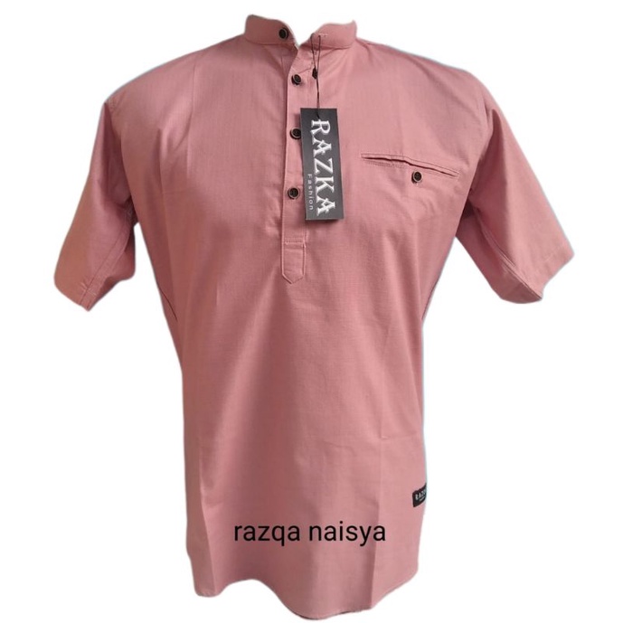 Kemko dusty Pink Pria reguler polos lengan Pendek / Kemeja basic kerah Sanghai dusty Pink Pendek / K
