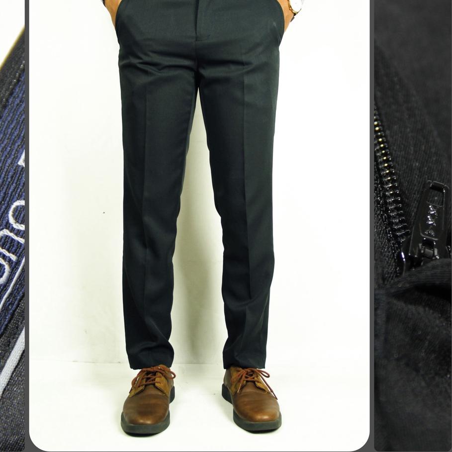 ➹ Celana Kerja Pria Formal Hitam Slim Fit & Reguler Bruno Rigari Hitam | Celana Bahan Katun ♘