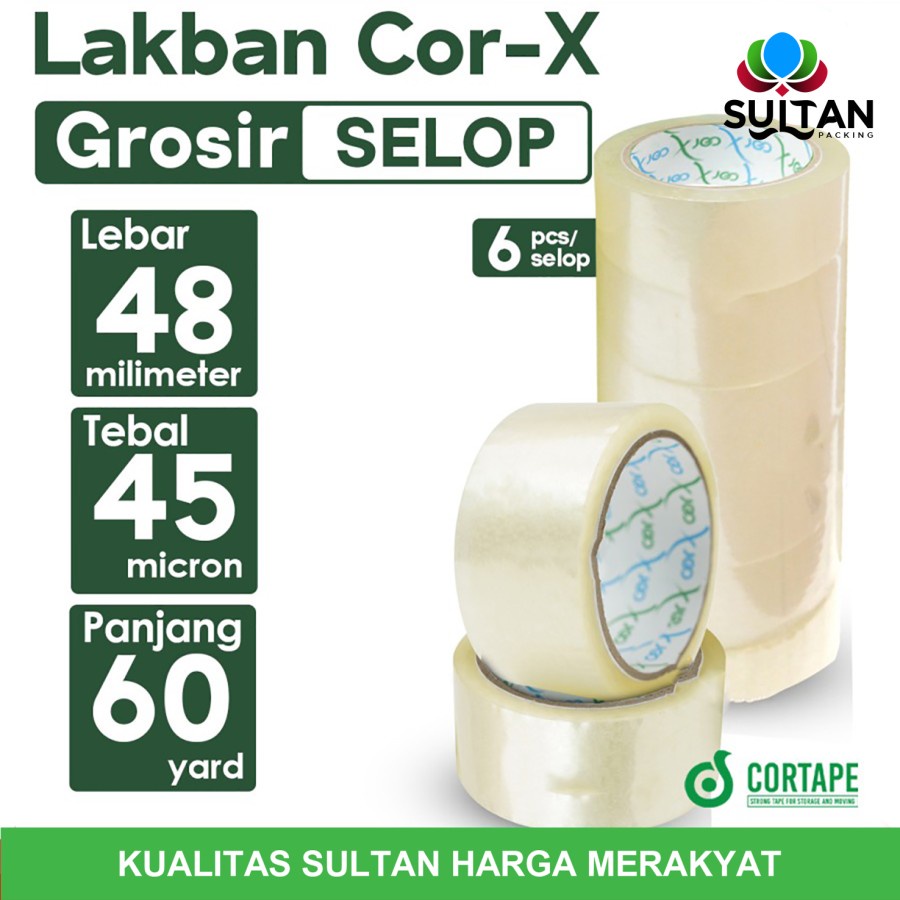 

Lakban Cortape Bening 48 mm x 60 yard (Cor-X) Ekonomis 1 Selop