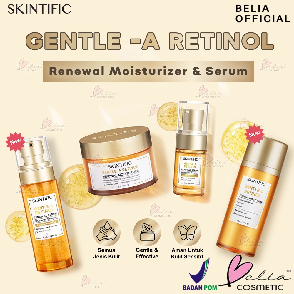 ❤ BELIA ❤ SKINTIFIC Gentle-A Retinol Series | Anti Aging Retinol set Gentle A Retinol Renewal Serum 20ml + Moisturizer  30ml BPOM