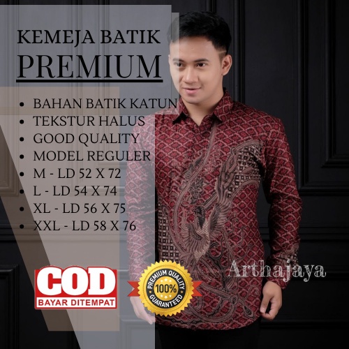 BATIK ARTONESIA KEMEJA BATIK PRIA LENGAN PANJANG SIZE M L XL XXL MOTIF PONIK MARON