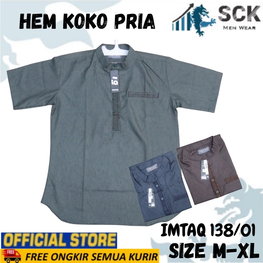 Hem Koko Pria IMTAQ 138/01 Lengan Pendek Motif Bordir Katun Warna  / Pakaian Muslim Cowok - sckmenwear GROSIR