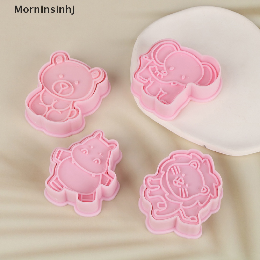 Mornin 4Pcs/set Kartun Gajah Singa Hippo Bear Hewan Cookie Cutter Biskuit Baking Buah Dapur Kue Cetakan Alat Embos Pring Fondant Kue Pastry Mold id