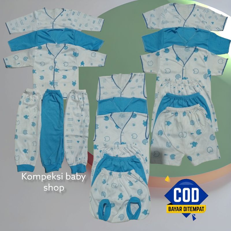 18 pis baju dan celana bayi seri biru/ paket lahiran