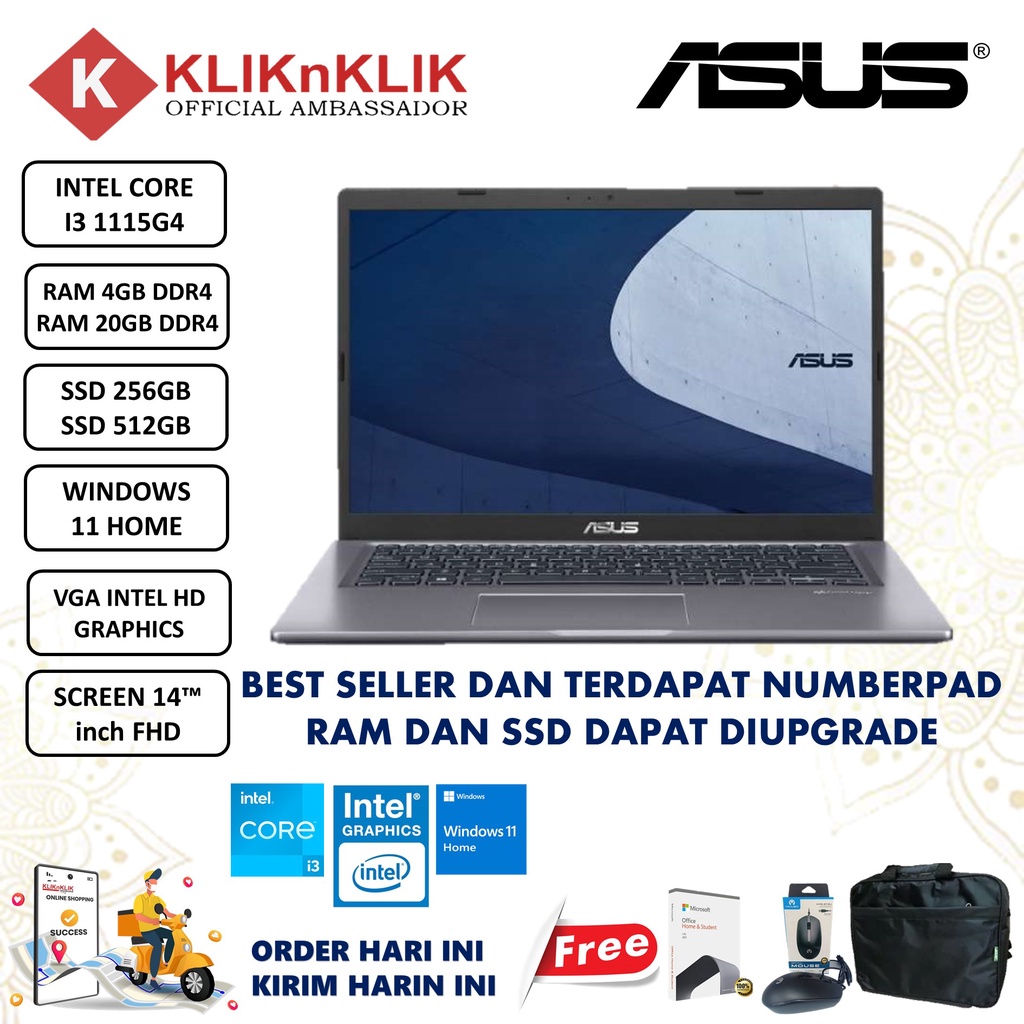 Laptop Desain Asus Expertbook P1412CEA I3 1115G4 20GB 512GB FHD WINDOW 11 HOME