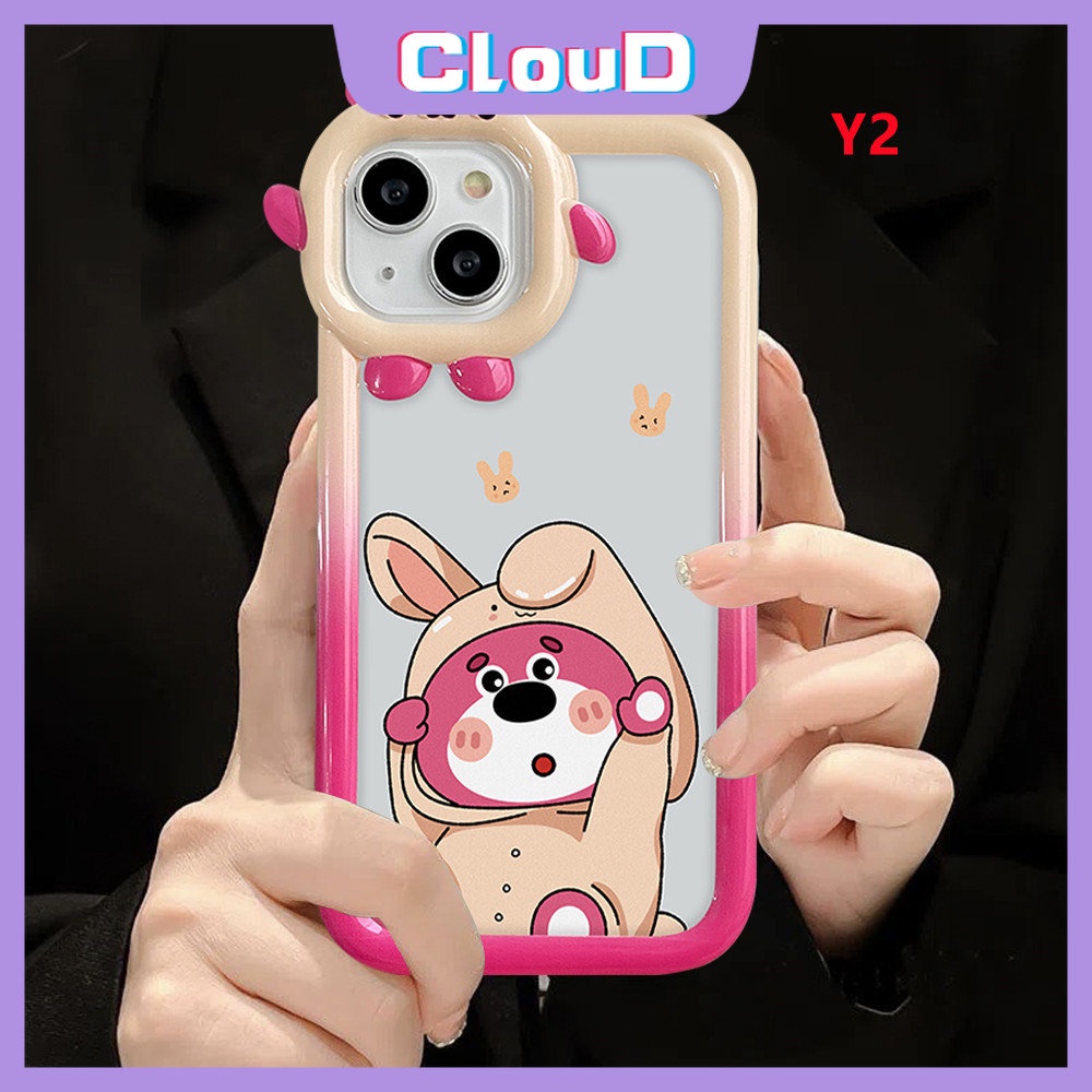 Casing Manyo Beruang Strawberry Lucu Kompatibel Untuk iPhone 7Plus 11 13 12 14 Pro Max XR 7 6s 14 8 6 Plus X XS Max SE 2020 Winnie The Pooh 3D Bow-knot Little Monster Lens Soft Cover