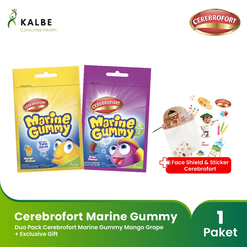 Duo &amp; Single Pack Cerebrofort Marine Gummy + Sticker &amp; Face Shield