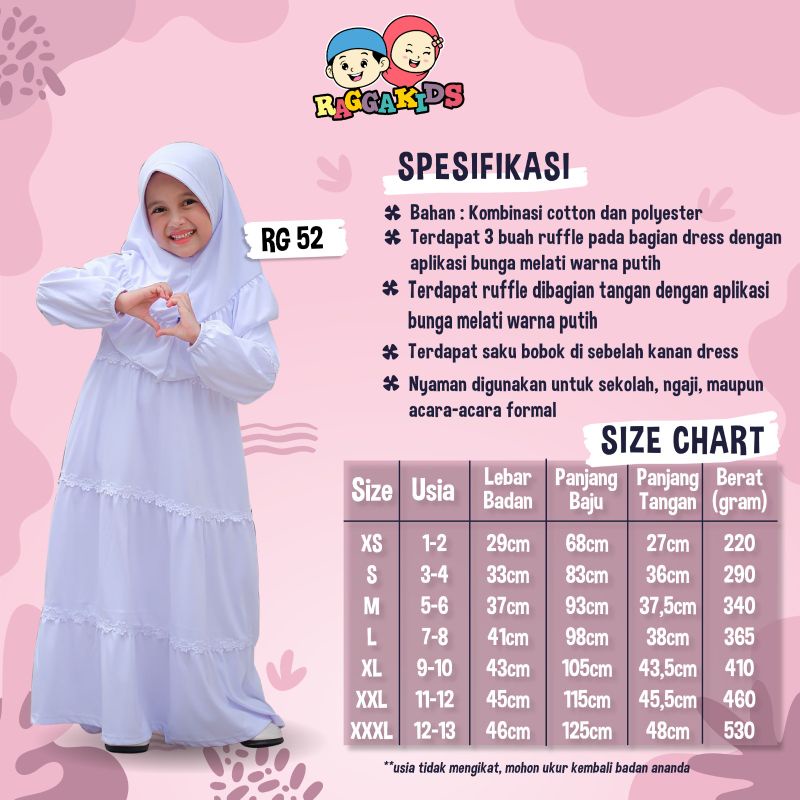 Raggakids Gamis putih Anak premium RG52 bahan adem 1-13 tahun | Setelan koko anak putih dan celana free peci