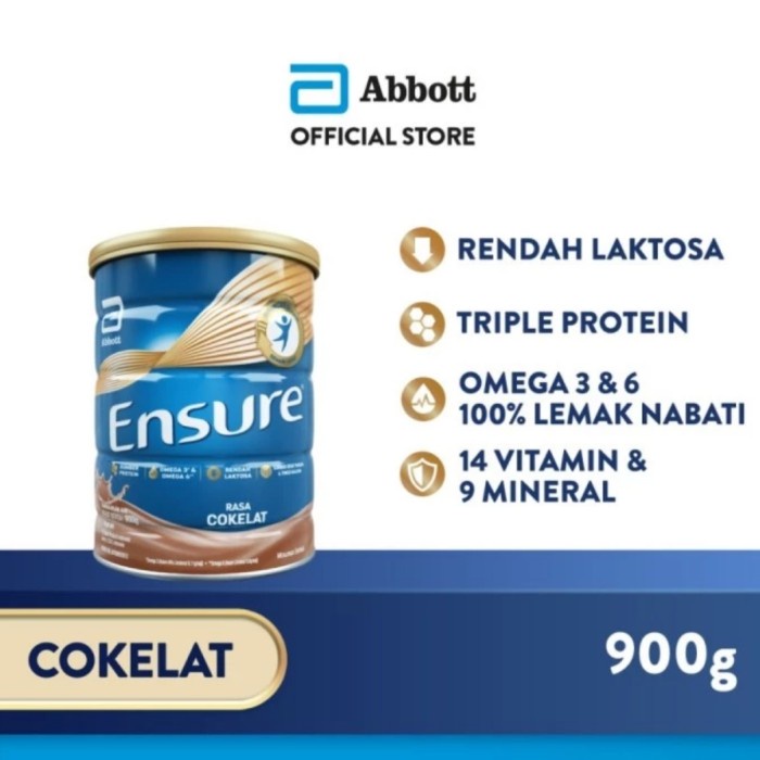 

[ COD ] Ensure Vanila/Coklat 900 gram Susu Nutrisi Dewasa Rendah Laktosa - Coklat