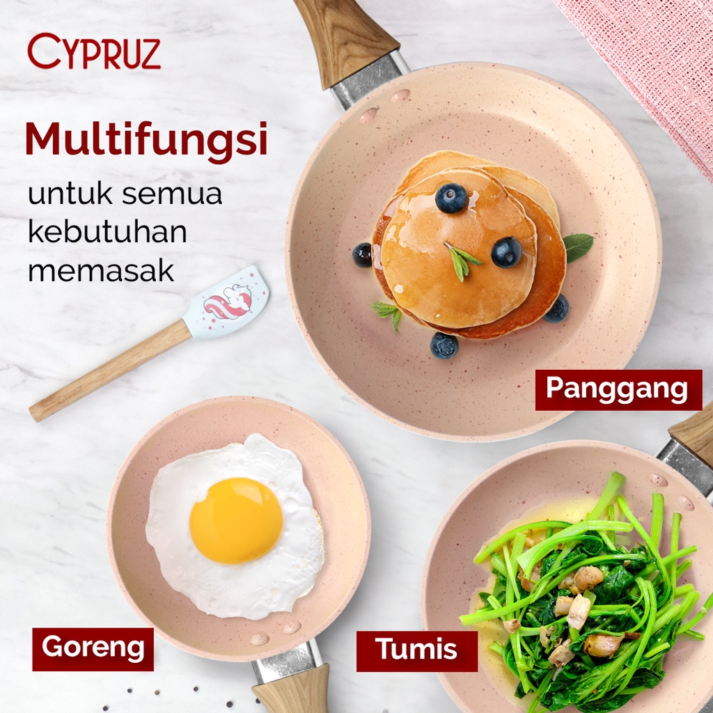 Cypruz COLOURFUL MARBLE Series: FRY Pan 12 cm 14cm 16 cm Cypruz Fry Pan Mini Wooden Touch Handle