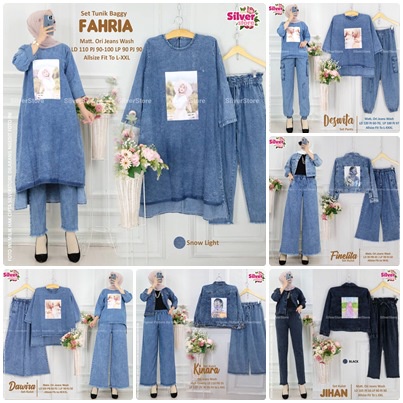SETELAN JEANS / 26.9 / UMARA POLONA POLNA ORINA KOBLA INDIRA MEENA NIRMA / ONE SET WANITA / ALLSIZE / SILVER