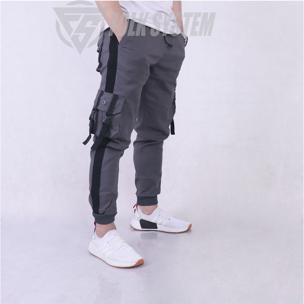Celana Panjang Chino Jogger Cargo Pria strip original Folksystem