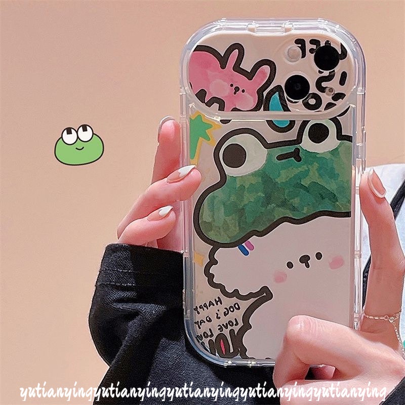 IPHONE Soft Phone Case Kompatibel Untuk Iphone11 12 14 13 Pro Max 7Plus X8 7 Plus XR XS Max SE 2020 Flip Make Up Cermin Graffiti Kartun Hewan Lucu Kelinci Kodok Anjing Cover