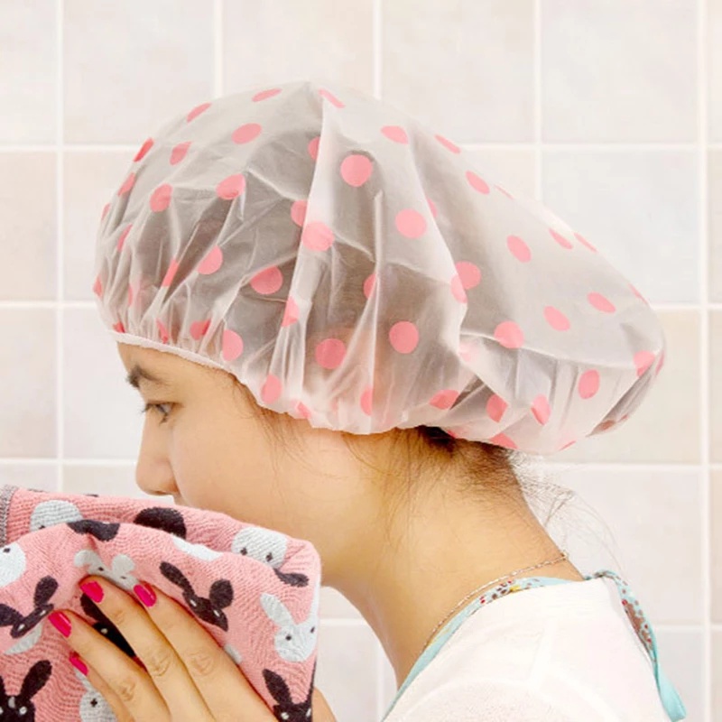 Hot Sale/1Biji Shower Cap Mandi Tahan Air/Topi Mandi Dot Bergelombang Elastis/Topi Styling Salon Rambut Wanita/Aksesoris Mandi Bonnet Mandi Bermanfaat Hotel