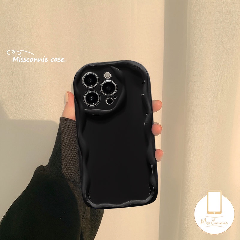 IPHONE Simple Fashion Warna Solid Wavy Edge Stereoscopic Cream Glossy Phone Case Kompatibel Untuk Iphone11Xr 78 Plus 11 12 13 14 Pro MAX X XS MAX Shockproof Soft TPU Back Cover