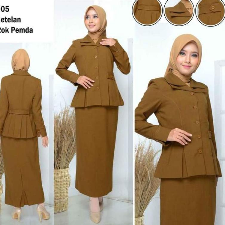 STOK TERBATAS Baju Wanita Dinas PNS Pemda Krah Susun Rok Span