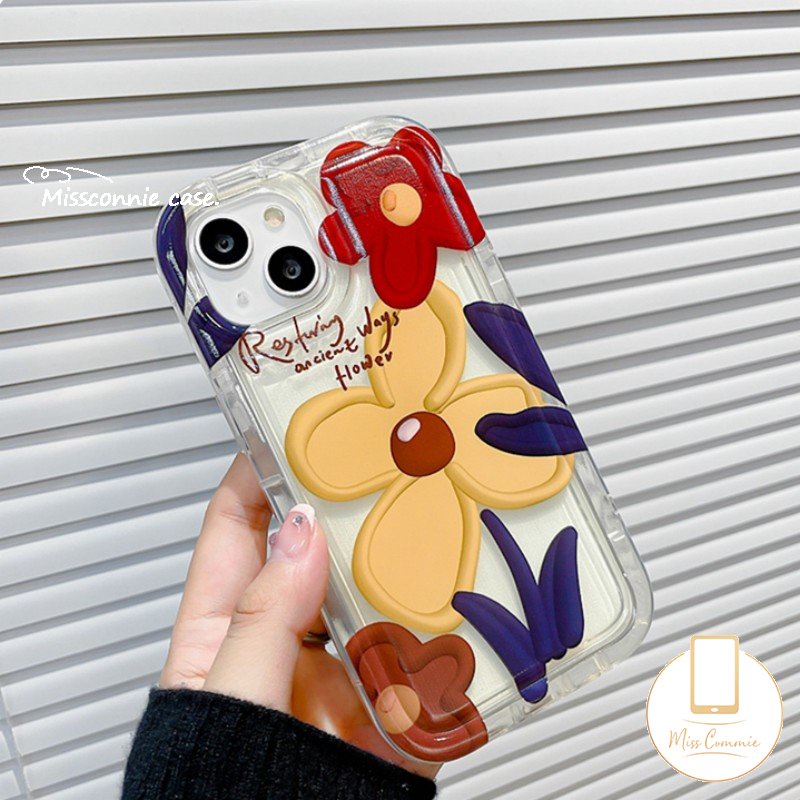 Ins Korea Lukisan Cat Minyak Case Kompatibel Untuk iPhone 7Plus 8Plus 11 13 12 14 Pro Max X XR 6 6s 8 7 Plus XS Max SE 2020 Fashion Bunga Lembut Tpu Shockproof Airbag Phone Cover