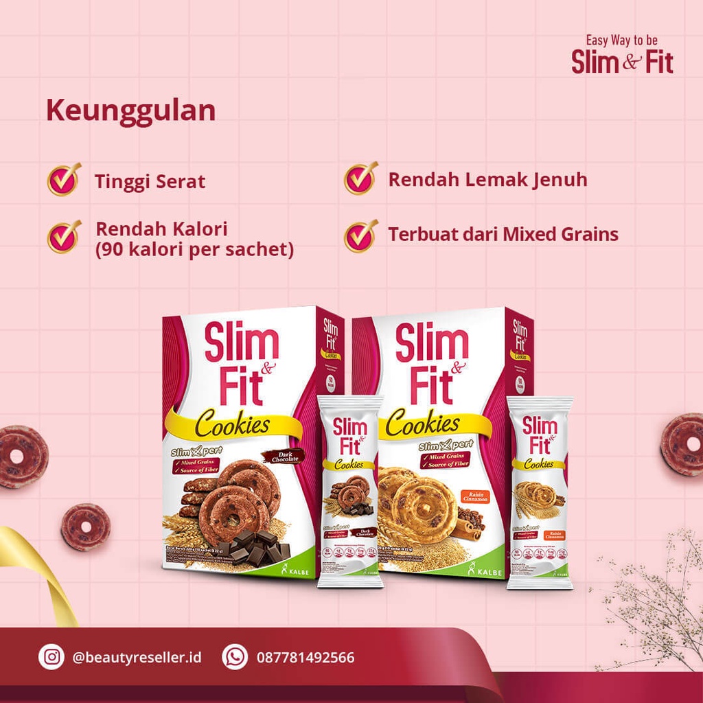 Slim &amp; Fit Cookies Raisin Cinnamon / Dark Chocolate 22 Gram PACK (isi 10 pc)