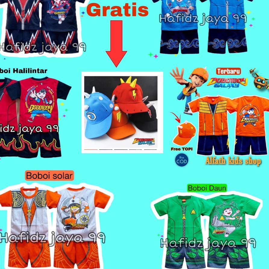 ♛ SETELAN BAJU KOSTUM BOBOIBOY ANAK SET TOPI / STELAN BOBOBOY ANAK LAKI-LAKI GRATIS TOPI / BOBOBOI /