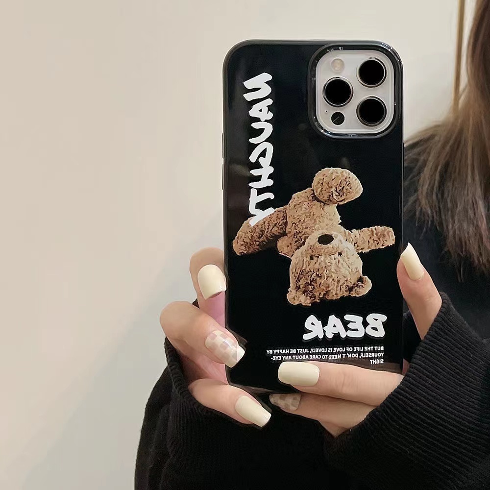 IPHONE Ins Motif Teddy Bear Cocok Untuk Iphone14 14pro 14plus 13 13mini 13pro 13prm iPhone12 7Plus 8Plus Xr XS 13 12mini Pro Max Empat Sudut Casing Ponsel Tahan Guncangan